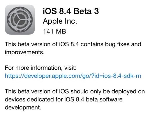 苹果发布iOS8.4 Beta3