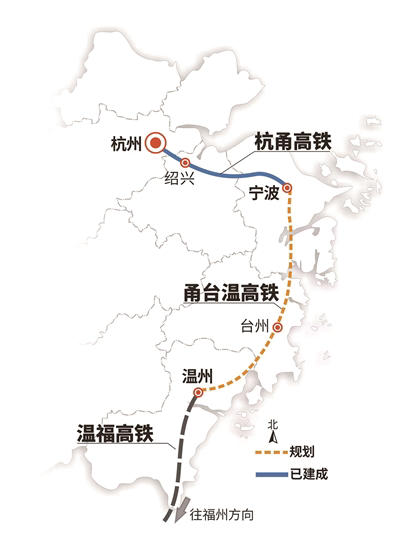 温福、甬台温高铁大致示意图，来源：杭州网