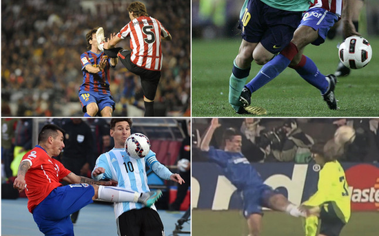 梅西遭遇五大暴力犯规拉莫斯扫堂腿脚踝折90度